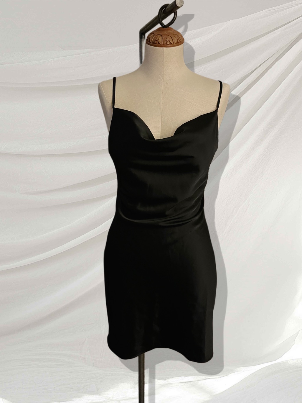 Urban Outfitters Black Satin Slip Dress With Cowl Neck